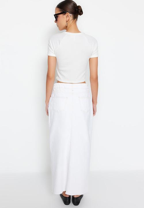 Trendyol - Denim midi skirt - white