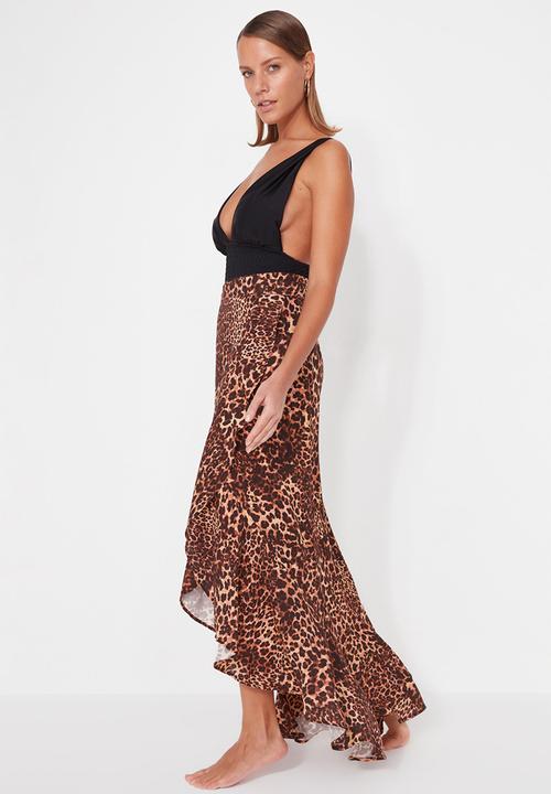 Trendyol - Animal print ruffle hem maxi skirt - multi