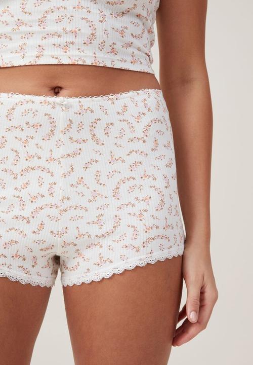 Cotton On - Rib lace short - flower chains pink