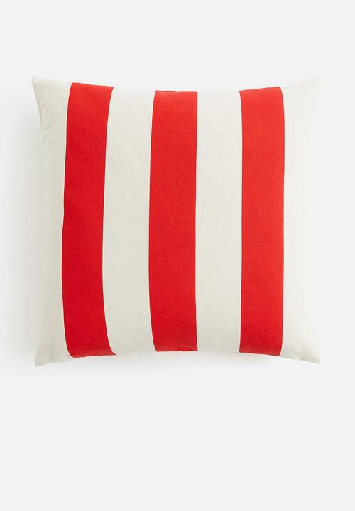 Linen-blend cushion cover - white & red striped 