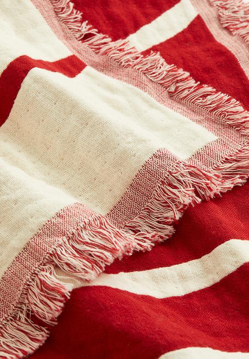 H&M - Jacquard-weave cotton blanket - red & cream