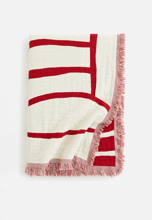 H&M - Jacquard-weave cotton blanket - red & cream