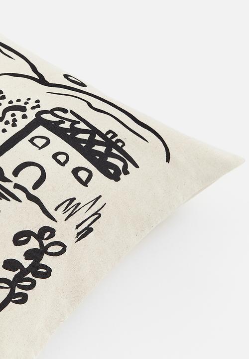 H&M - Printed cushion cover - light beige & black