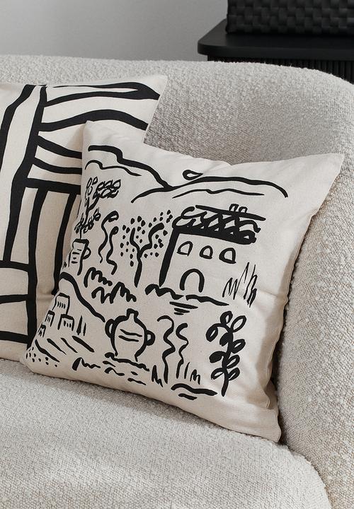 H&M - Printed cushion cover - light beige & black