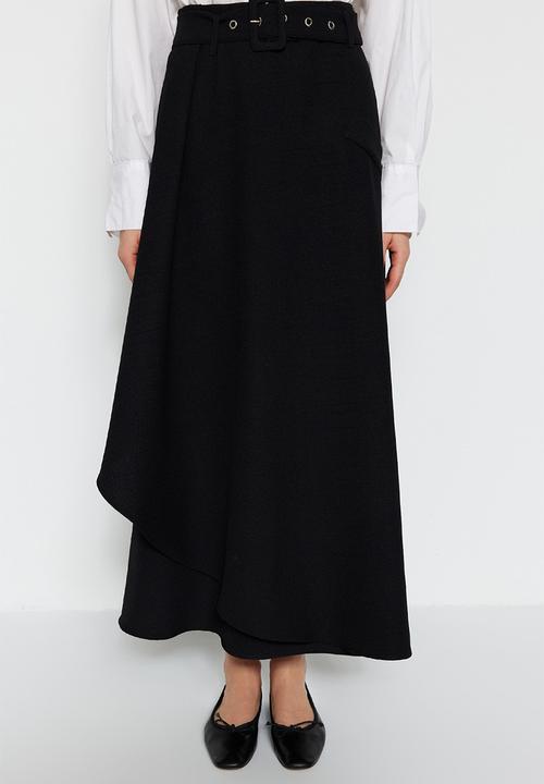 Trendyol - Modest belted midi skirt - black