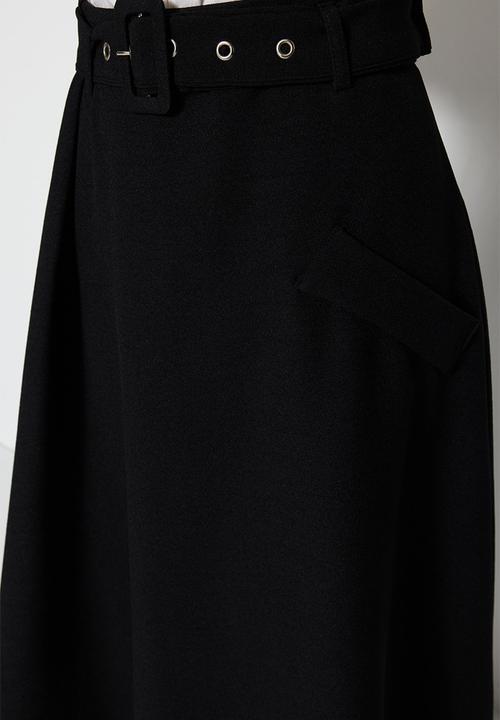 Trendyol - Modest belted midi skirt - black
