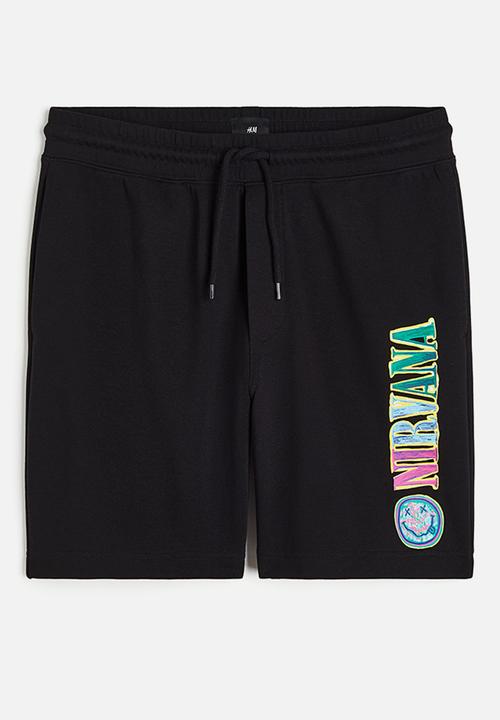 H&M - Regular fit printed sweat shorts - black nirvana
