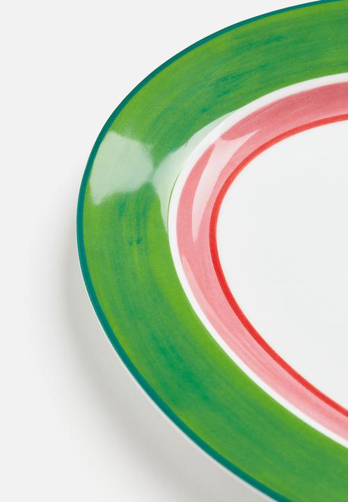 H&M - Large porcelain serving plate - green & light pink