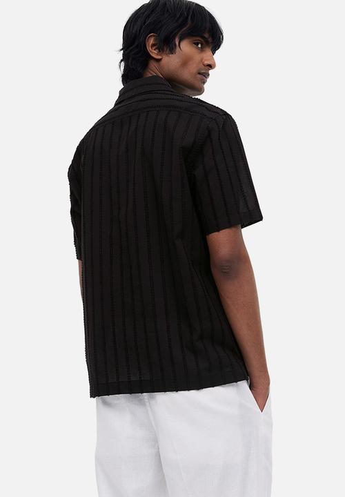 H&M - Regular fit textured-weave resort shirt - black