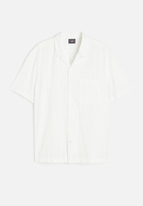 H&M - Regular fit textured-weave resort shirt - white