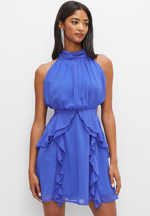 MILLA - Halterneck fit and flare mini with bow detail - dazzling  blue