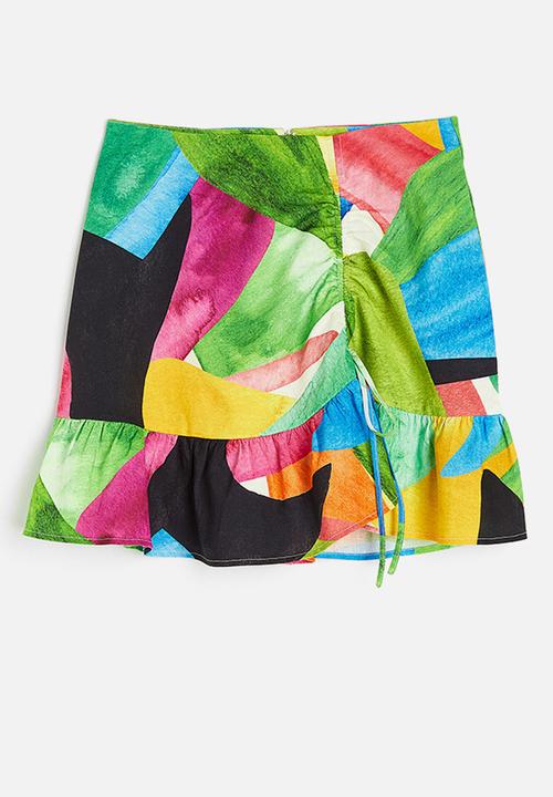 H&M - Drawstring-detail linen-blend skirt - green patterned