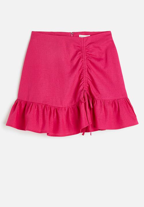 H&M - Drawstring-detail linen-blend skirt - cerise