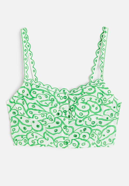 H&M - Broderie anglaise cropped top - white & green 