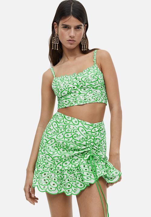 H&M - Broderie anglaise cropped top - white & green 