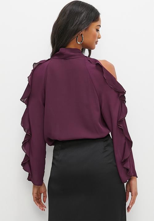 MILLA - Frill front tie blouse - plum
