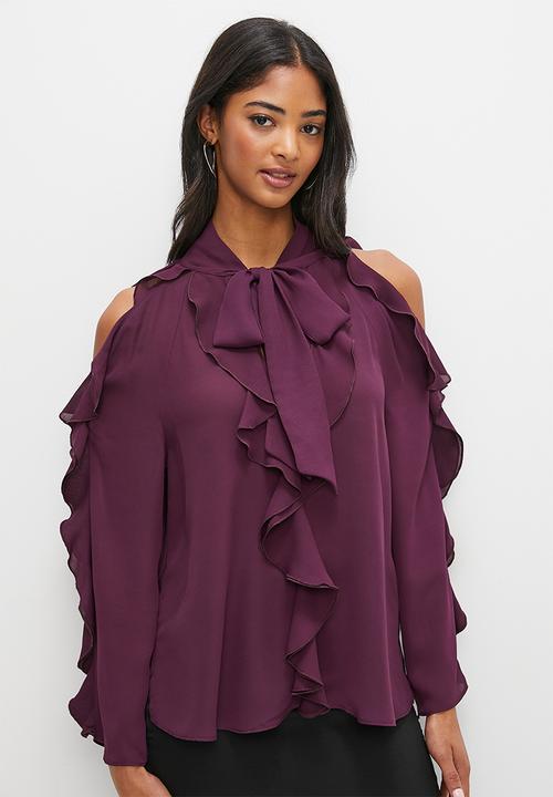 MILLA - Frill front tie blouse - plum