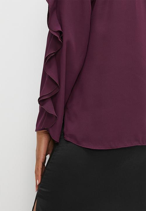 MILLA - Frill front tie blouse - plum