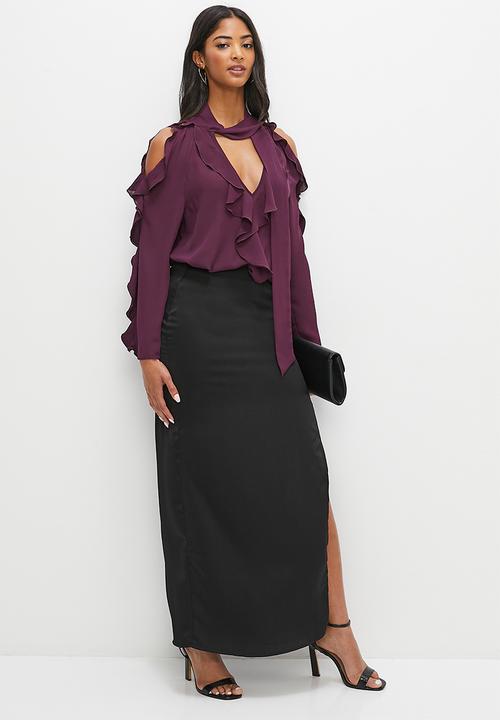 MILLA - Frill front tie blouse - plum