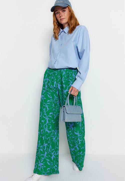 Trendyol - Modest floral print wide leg trousers - green