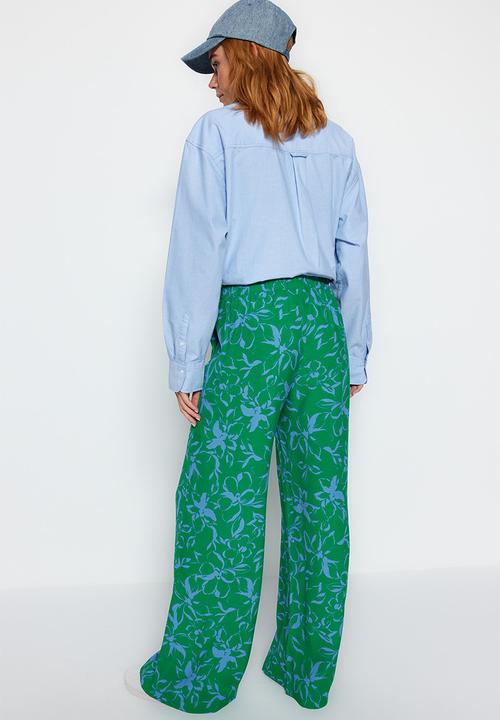 Trendyol - Modest floral print wide leg trousers - green
