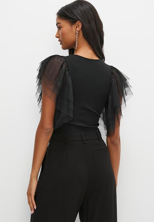 MILLA - Organza sleeve bodysuit - black