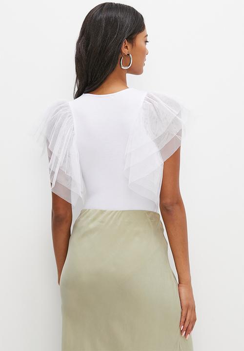 MILLA - Organza sleeve bodysuit - white