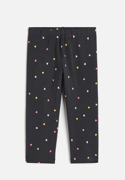 H&M - 3/4 Length leggings - dark grey hearts 