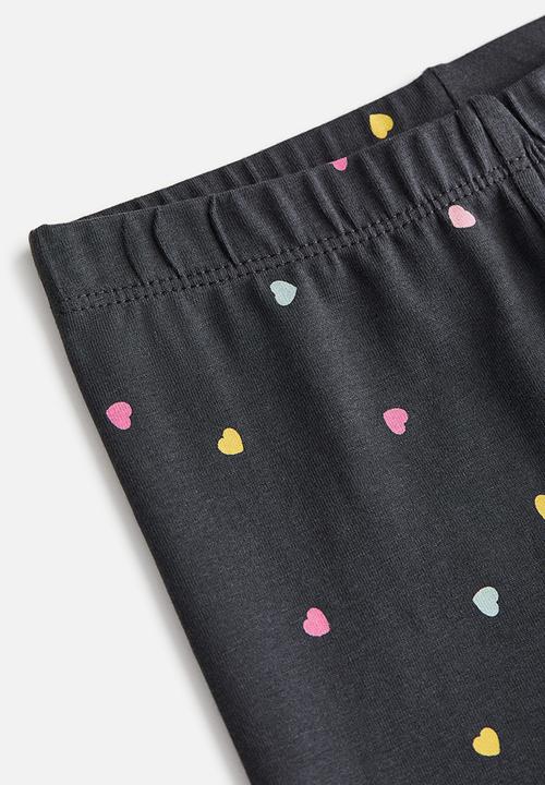H&M - 3/4 Length leggings - dark grey hearts 