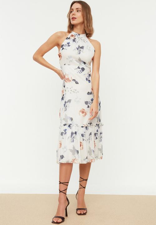 Trendyol - Floral halter neck midi dress - ecru