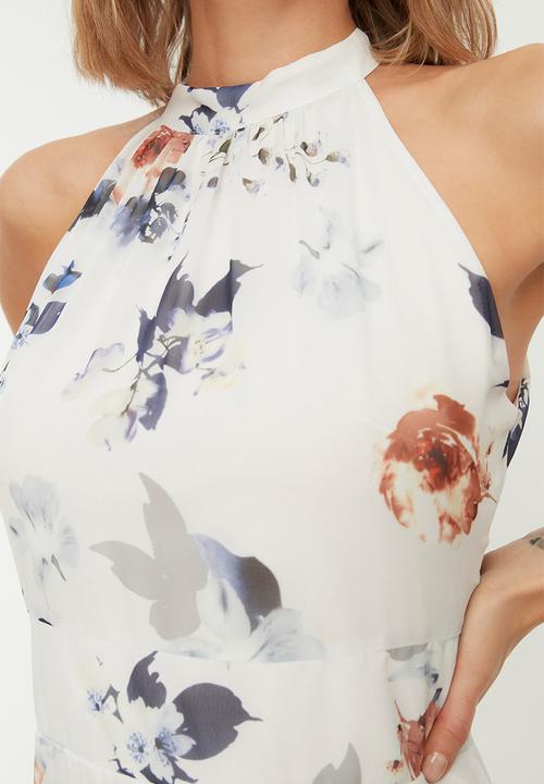 Trendyol - Floral halter neck midi dress - ecru