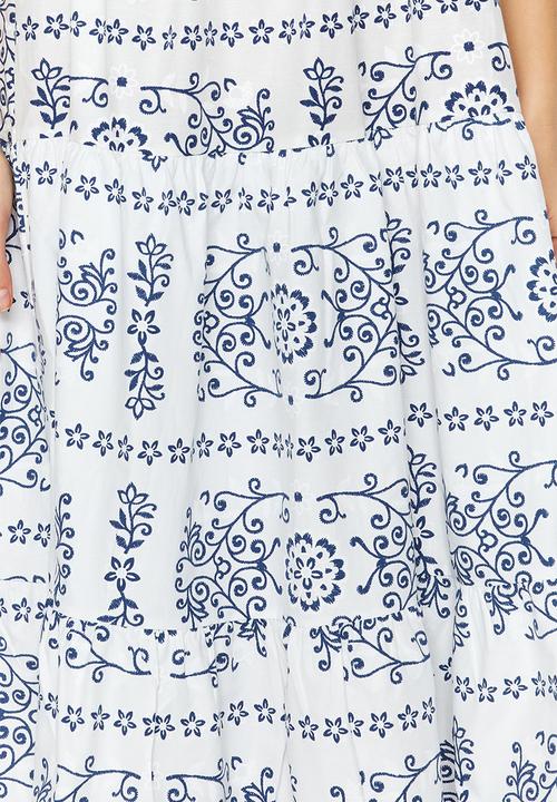 Trendyol - Floral poplin midi dress - white