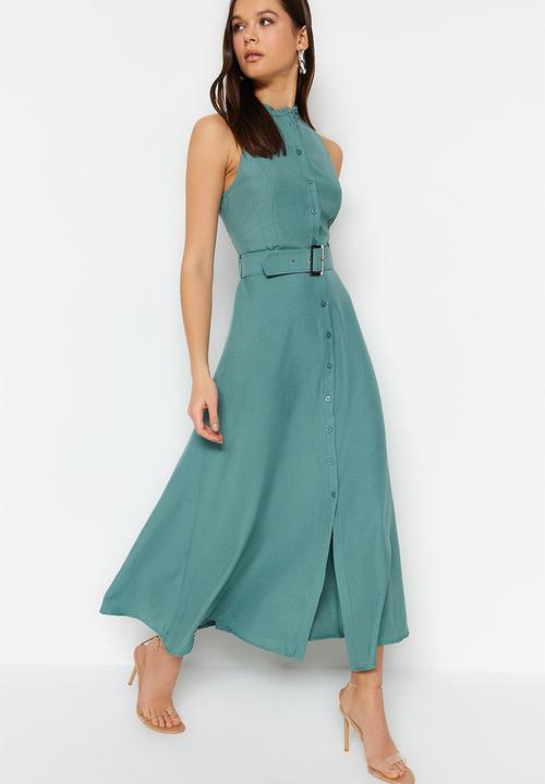 Trendyol - Halter button down midi dress - green