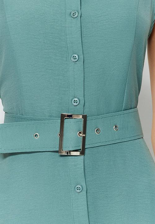 Trendyol - Halter button down midi dress - green