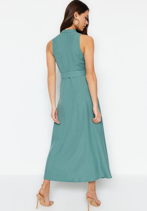 Trendyol - Halter button down midi dress - green
