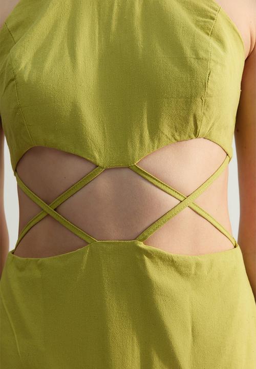 Trendyol - High neck cut out midi dress - green