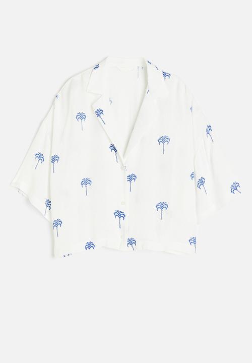 H&M - Oversized resort shirt - white palm trees