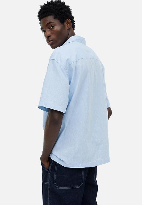 H&M - Relaxed fit short-sleeved linen-blend shirt - light blue