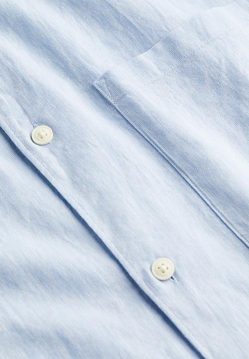 H&M - Relaxed fit short-sleeved linen-blend shirt - light blue