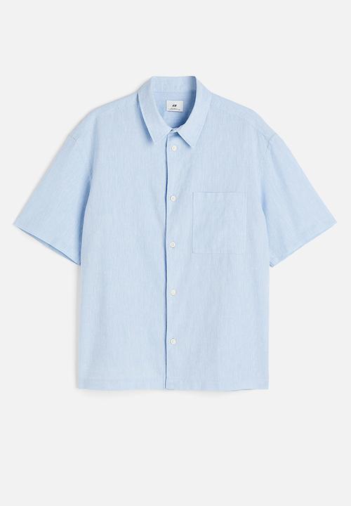 H&M - Relaxed fit short-sleeved linen-blend shirt - light blue