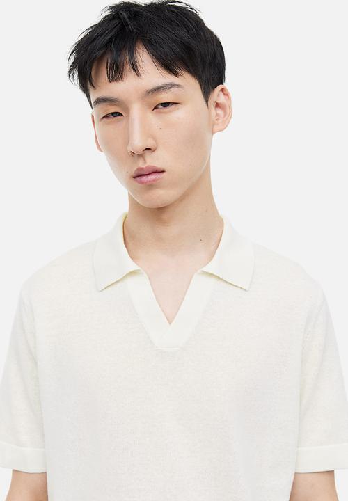 H&M - Regular fit linen-blend polo shirt - cream