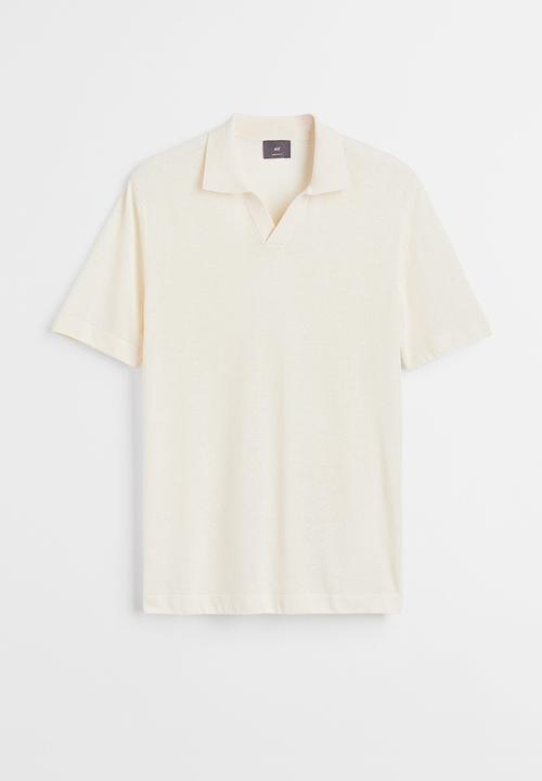 H&M - Regular fit linen-blend polo shirt - cream