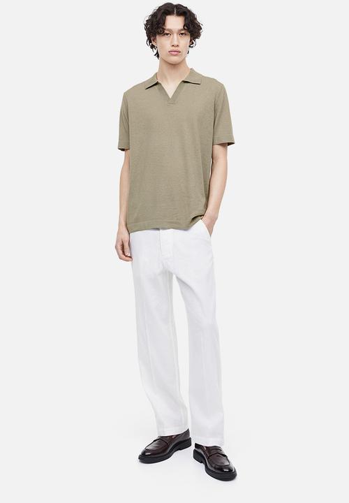 H&M - Regular fit linen-blend polo shirt - light khaki green 