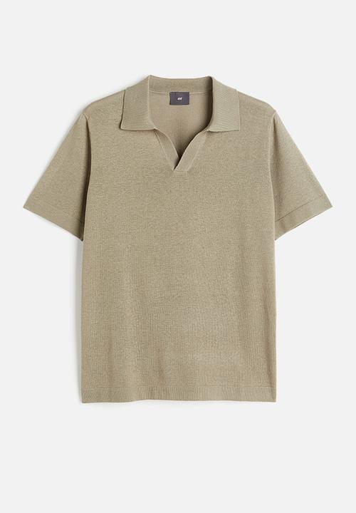 H&M - Regular fit linen-blend polo shirt - light khaki green 
