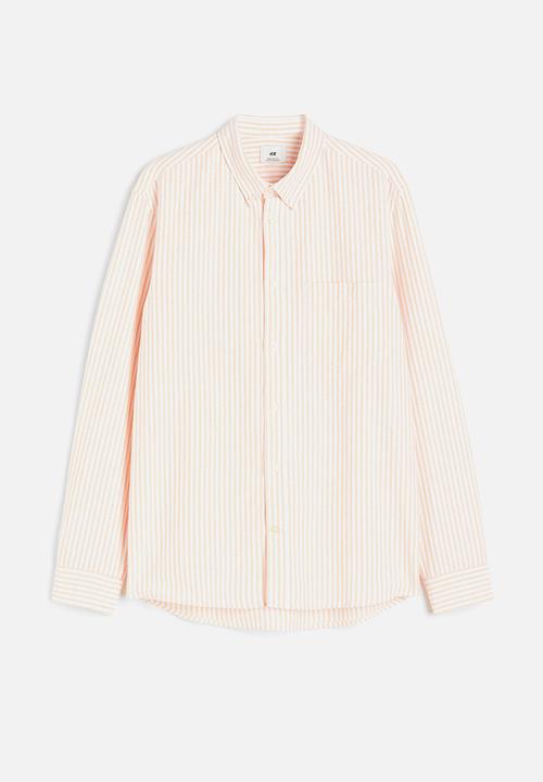 H&M - Regular fit oxford shirt - light apricot white striped 