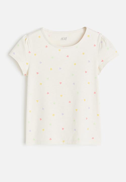 H&M - Cotton jersey top - light beige hearts 