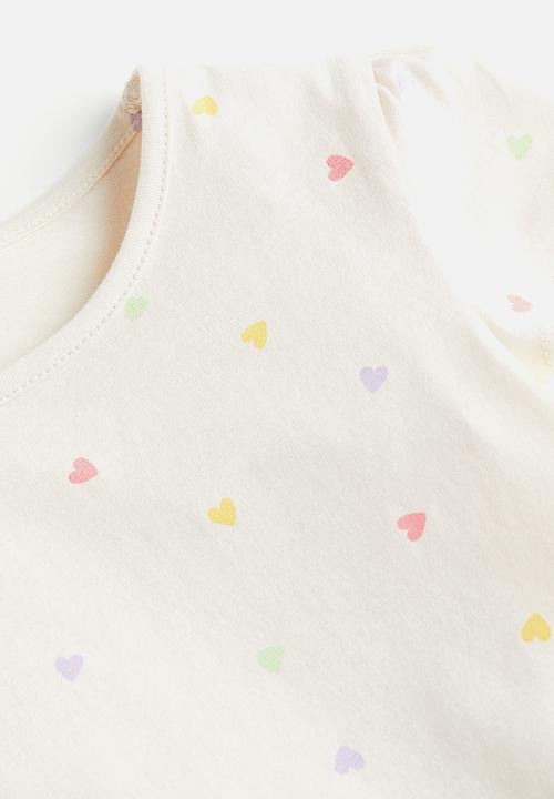 H&M - Cotton jersey top - light beige hearts 