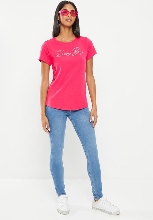 SISSY BOY - Mide: regular fit bling logo top - cerise