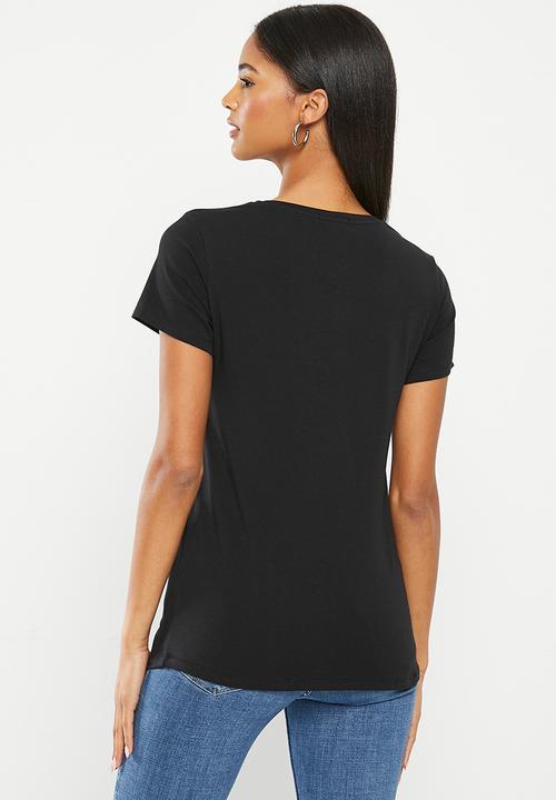 SISSY BOY - Hepburn: regular fit foil and bling logo top - black