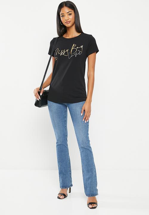 SISSY BOY - Hepburn: regular fit foil and bling logo top - black